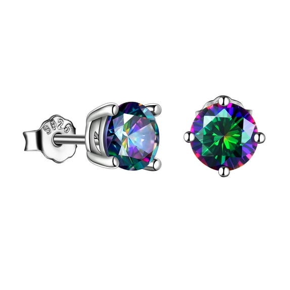 Beautlace Rainbow Mystic Topaz Stud Earrings,925 Sterling Silver Stud Earrings Solitaire Round Triangle Fire Mystic Earrings Jewelry for Valentine's Day Birthday Anniversary