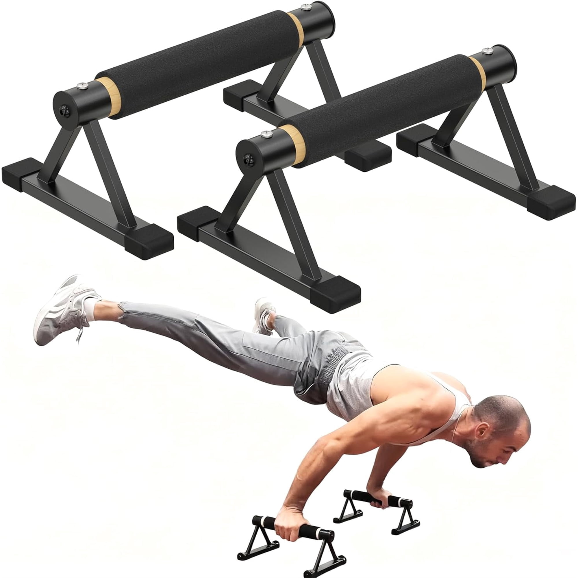 Wooden Parallettes Bars, Heavy Duty Push Up Stands for Calisthenics, 600 lbs Capacity Handstand Bars with Non-Slip Grip, Portable Home Gym Equipment for Strength Training & Floor Workouts