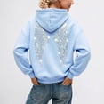 thumbnail image 2 of felwors Women's Sequin Angel Wing Graphic Oversized Pullover Hoodie Fleece Sparkly Sweatshirt Light Blue for Size XS, 2 of 7