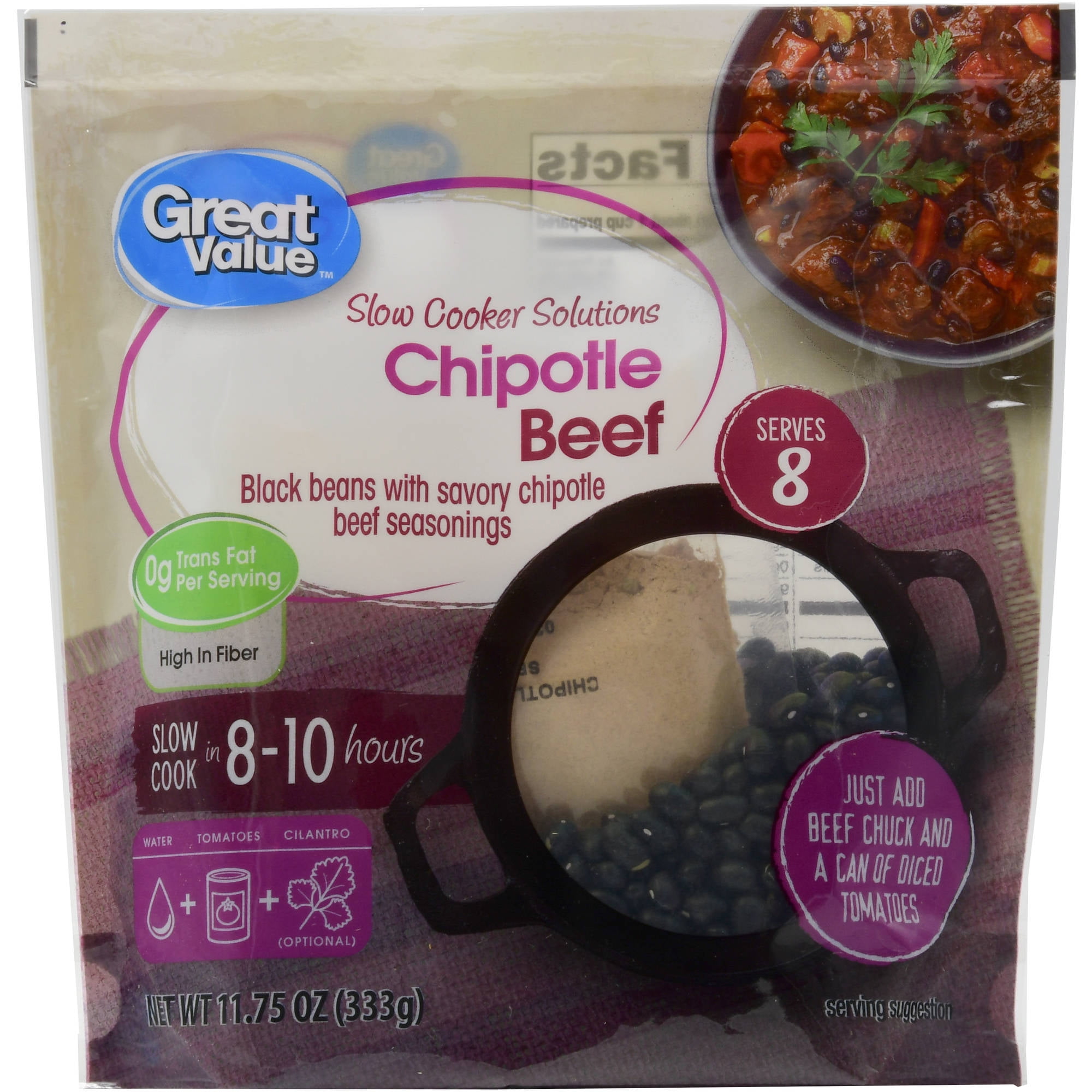 Great Value Slow Cooker Solutions, Chipotle Beef Beans, 11.75 oz