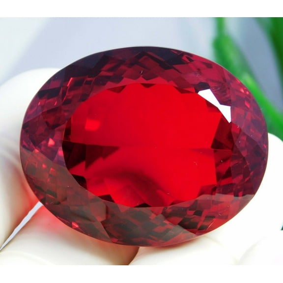 75 Ct Synthetic lab-Created Red Topaz Oval Shape Loose Gemstone For Pendent Use Excellent Cut