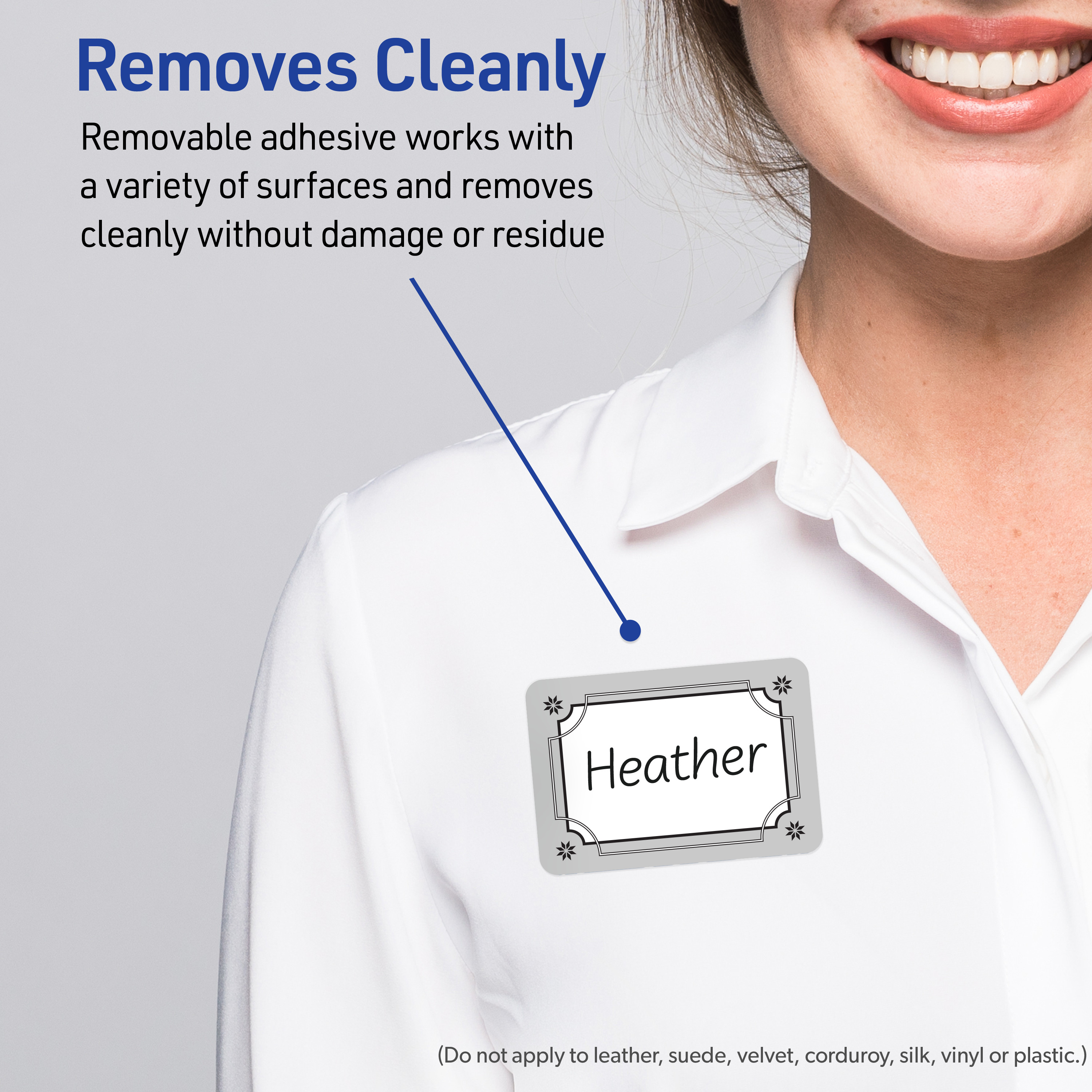 Avery Adhesive Name Tags, Matte White, Silver/Black Frame