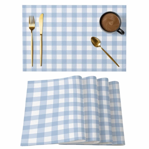 Light Blue Plaid Placemats Set of 6 Modern Minimalist Country Place Mats Indoor Wipeable Table Mats Washable Cloth Dining Table Placemats for Kitchen Holiday Party Home Decor 13x19 Inch
