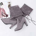 thumbnail image 4 of TIREOW Women's Over The Knee Suede Boots Sexy Pointed Toe Solid Color Thigh High Chunky High Heel Boot Pull On Stretchy Long Boots Zipper Lace Up Long Boots, 4 of 7