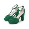 thumbnail image 3 of BLISSFUL STEP Women's Shoes Open Toe T-Strap Platform Chunky High Heel Sandals Green 6, 3 of 7