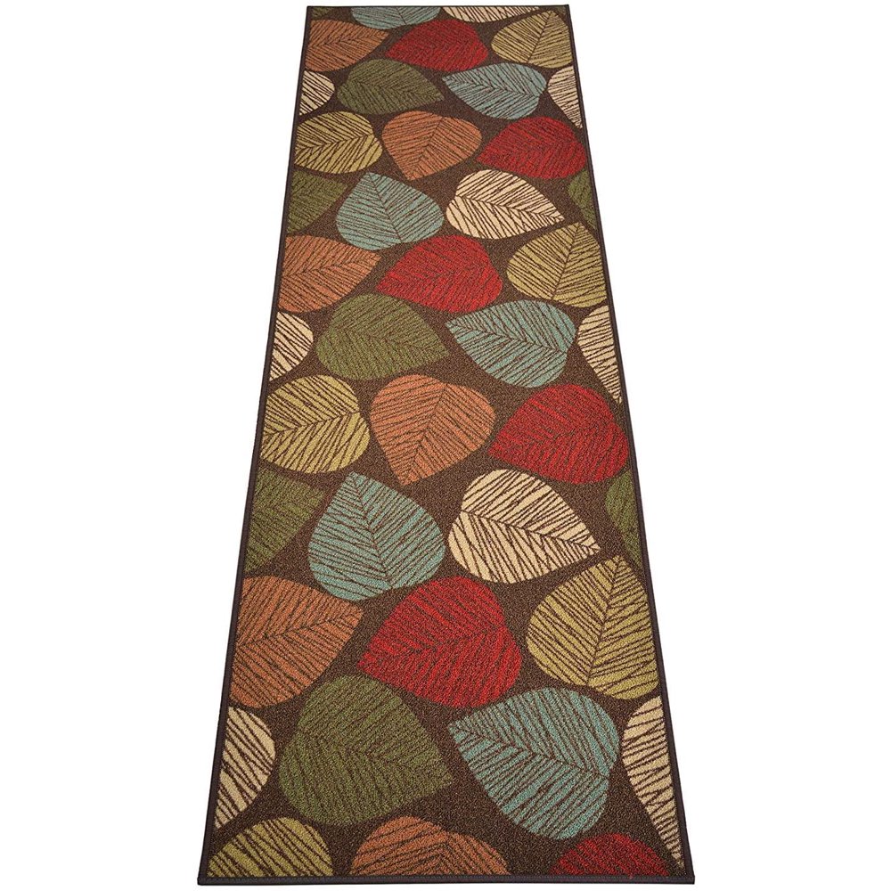Antibacterial Custom Runner Rug Brown Leaves Design Roll Runner 26 Inch