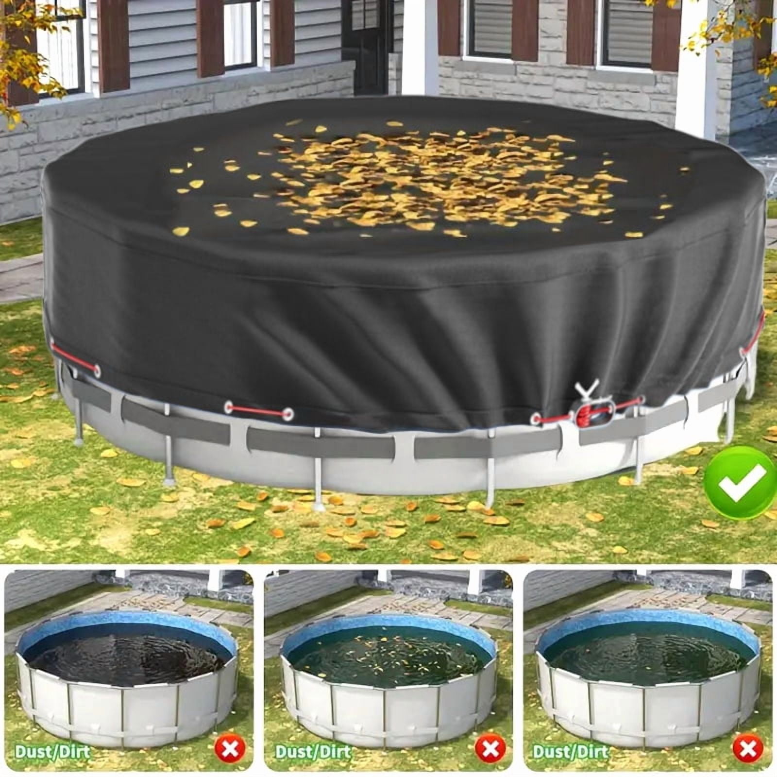 SHELTUSE 10 ft Round Pool Cover Oxford Round Pool Solar Cover Above Ground with Steel Rope for Above Ground Pools, Above Ground Pool Cover, Winter Pool Cover, Black