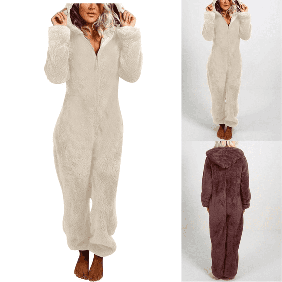 Gamivast Onesie Pajamas for Women Long Sleeve Hooded Zipper & Plush Fleece Jumpsuit Sherpa Sleepwear Warm Fuzzy Fluffy Winter Cozy Romper Loungewear