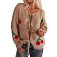 thumbnail image 2 of Jjayotai Women Tie Front Cherry Cardigan Sweater Clearance, Oversized Chunky Knit Long Sleeve Trendy Fall Winter Sweaters Tops Khaki XL, 2 of 6