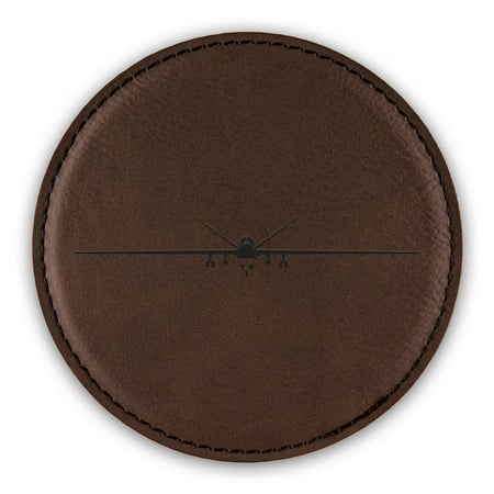 

MQ-9 Reaper Coaster Laser Engraved Leatherette - Round Coasters - Many Colors - Single / Coasters Sets - uav drone