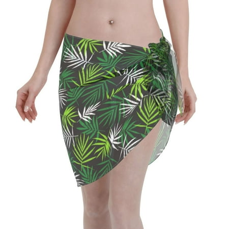 Qekee Tropical Leaves1 Women s Short Sarongs Cover Ups Sheer Bikini Wraps for Swimwear