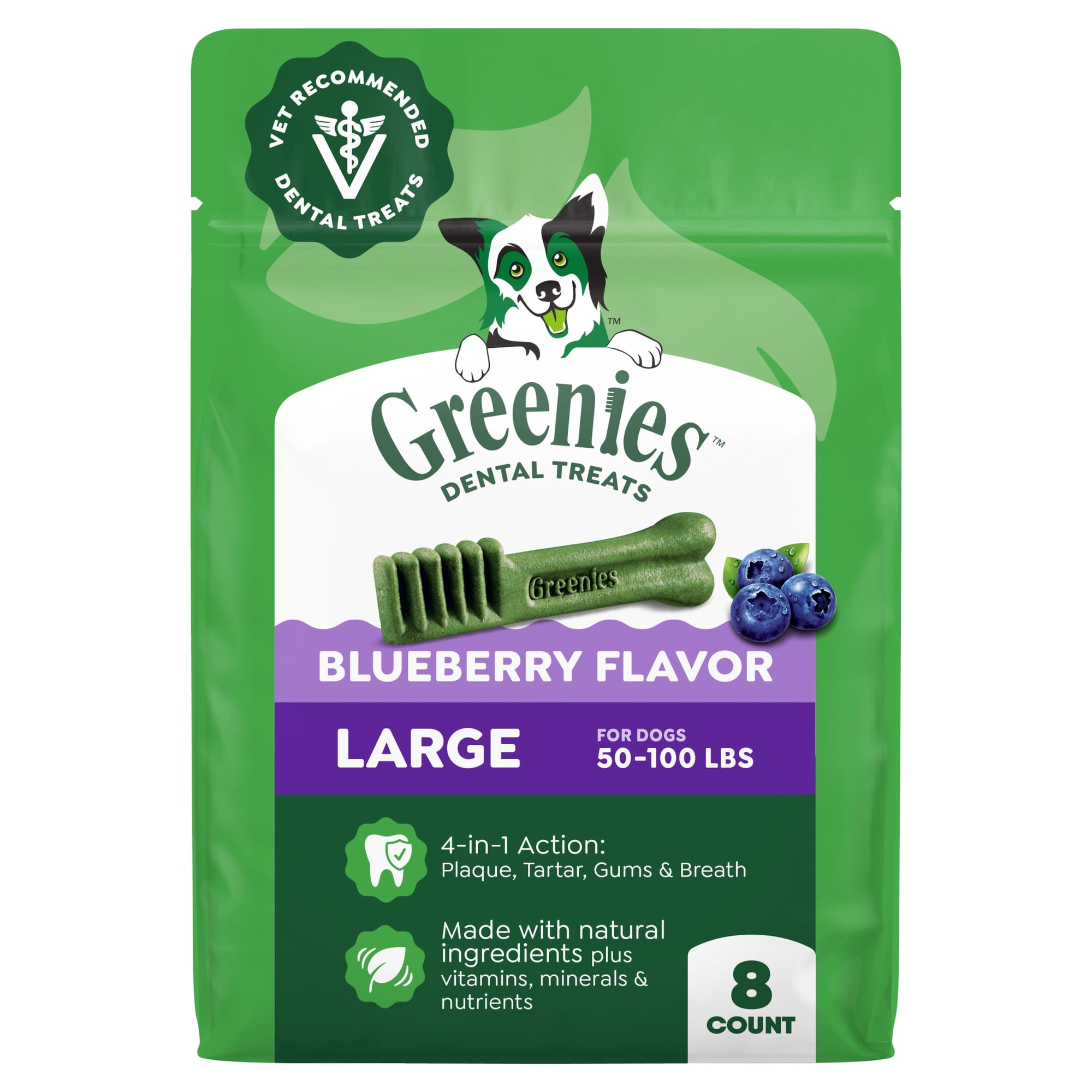 Greenies Blueberry Flavor Adult Natural Dental Dog Treats Large Size, 12 oz Pack (8 Count)
