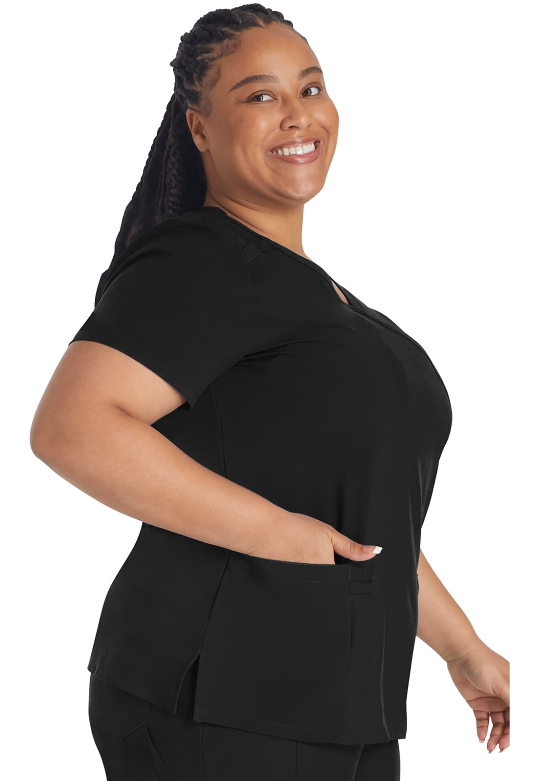 Dickies EDS Essentials Scrubs Top for Women Mock Wrap DK625, XXS, Black