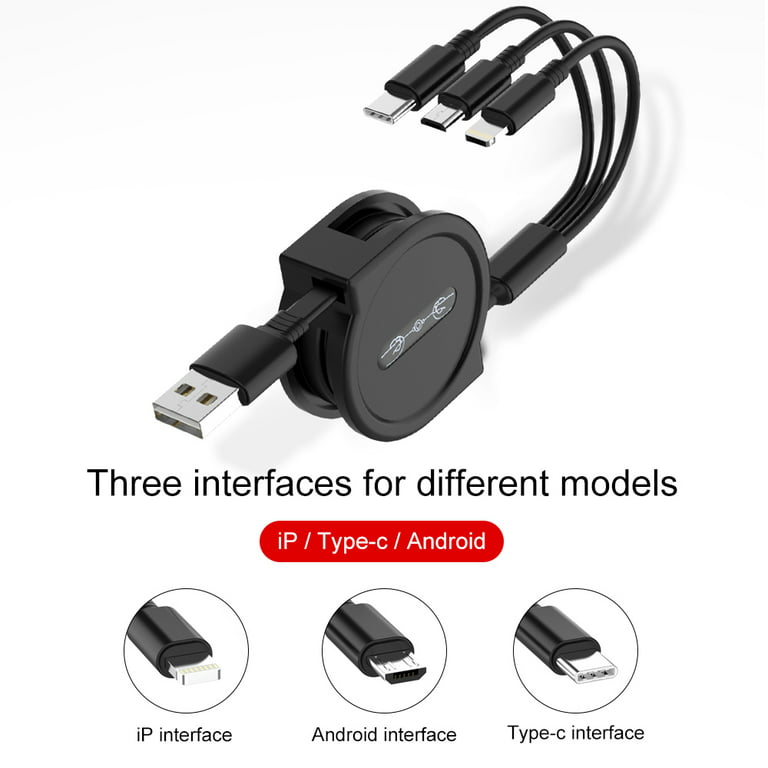 Câble Multi Chargeur 3 En 1 Iphone Android Retractable Usb Charge