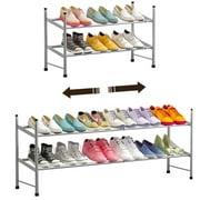 2 Tier Metal Shoe Rack 6-12 Pairs Shoes Organizer Stackable Gray Shoe Shelf for Closet