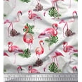 thumbnail image 2 of Soimoi White Heavy Satin Fabric Flamingo Bird Print Fabric by the Yard 56 Inch Wide, 2 of 3
