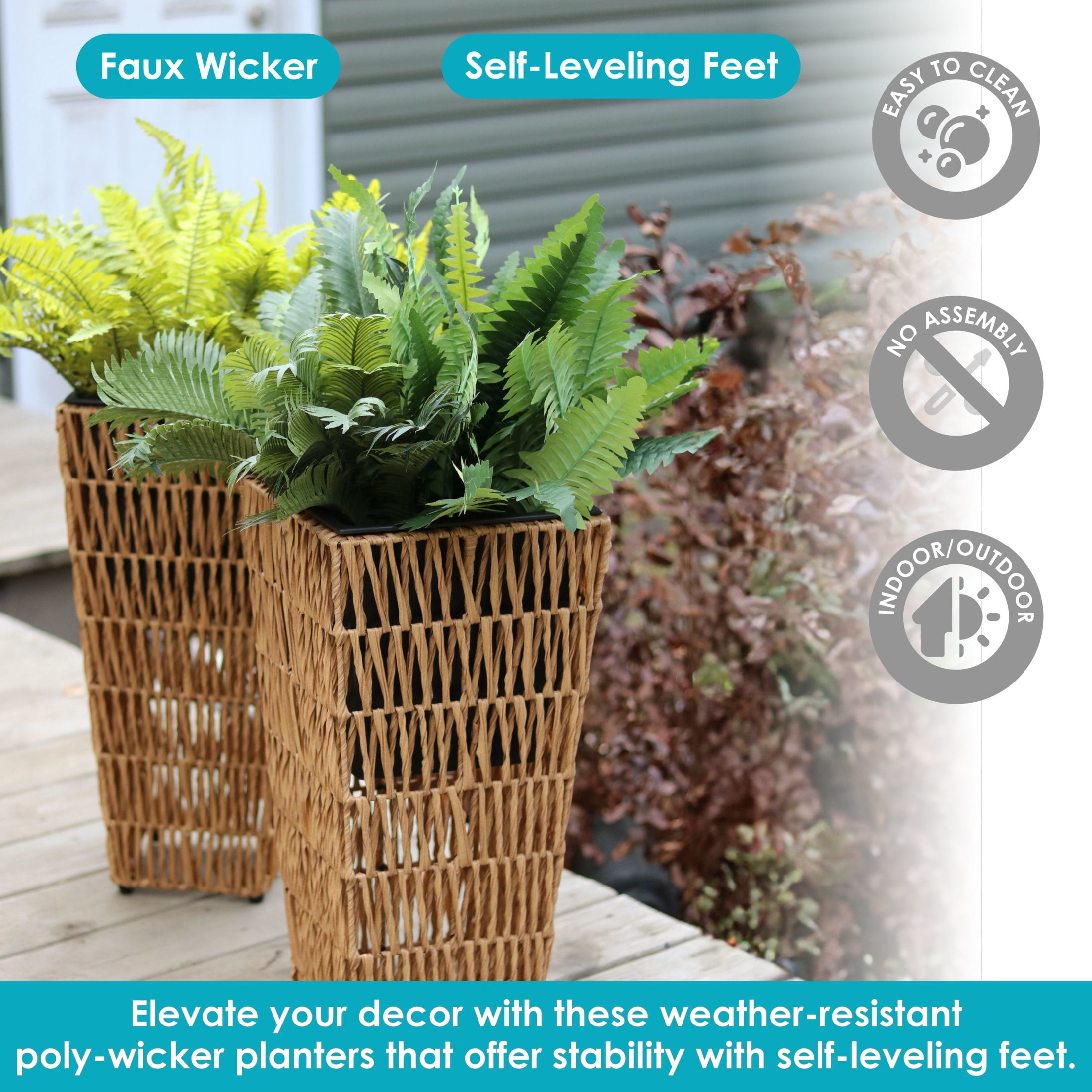 Sunnydaze Hyacinth 11" x 11" x 24" Square Barley Poly-Wicker Planter with Liner