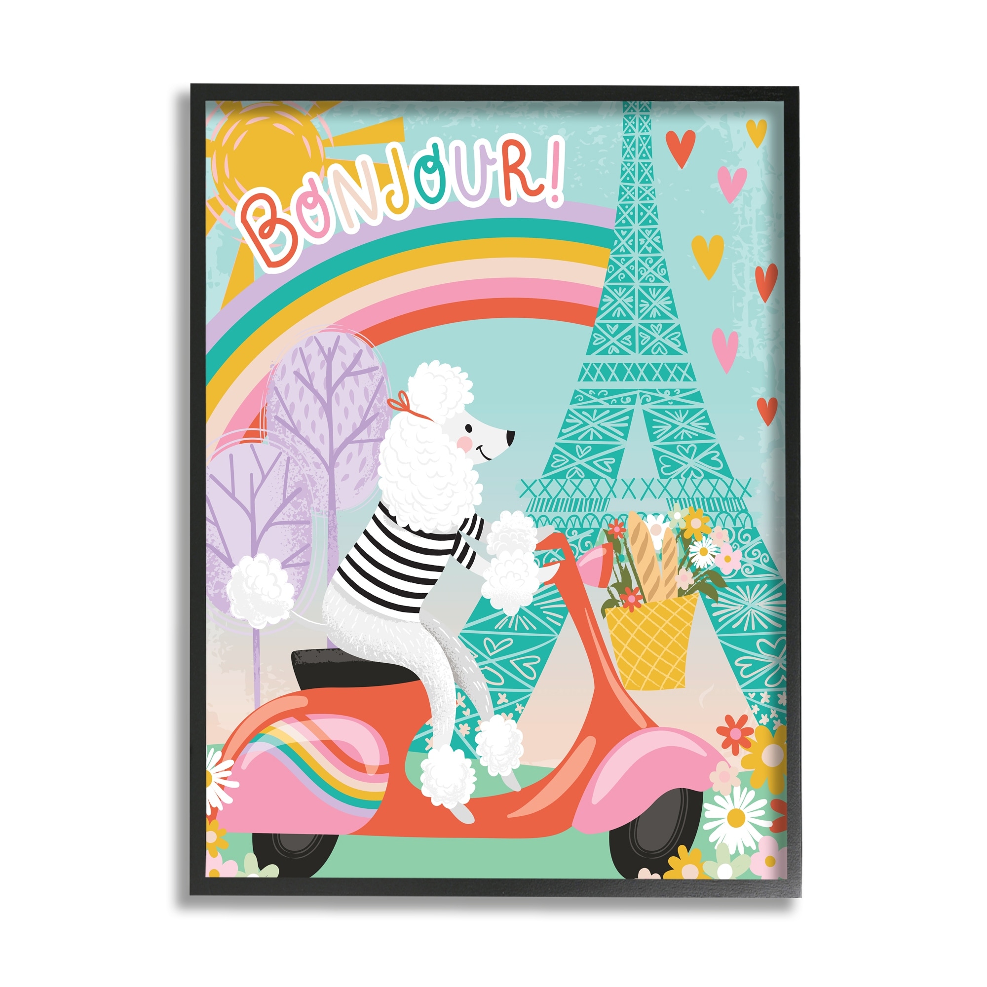 Stupell Industries Poodle Driving Moped Bonjour Eifel Tower,16 x 20,Designed by Arrolynn Weiderhold