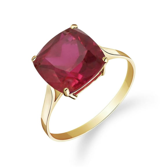 Galaxy Gold Size 10.0  inch 14K Solid Yellow Gold Ring With Cushion Shape Genuine Ruby Grade AAA
