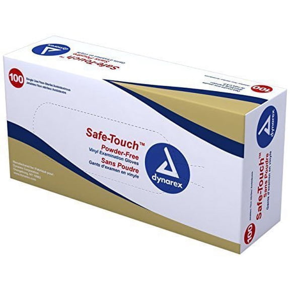 Dynarex Safe-Touch Vinyl Exam Glove Powder Free, Large, 100 Count (Pack of 5)