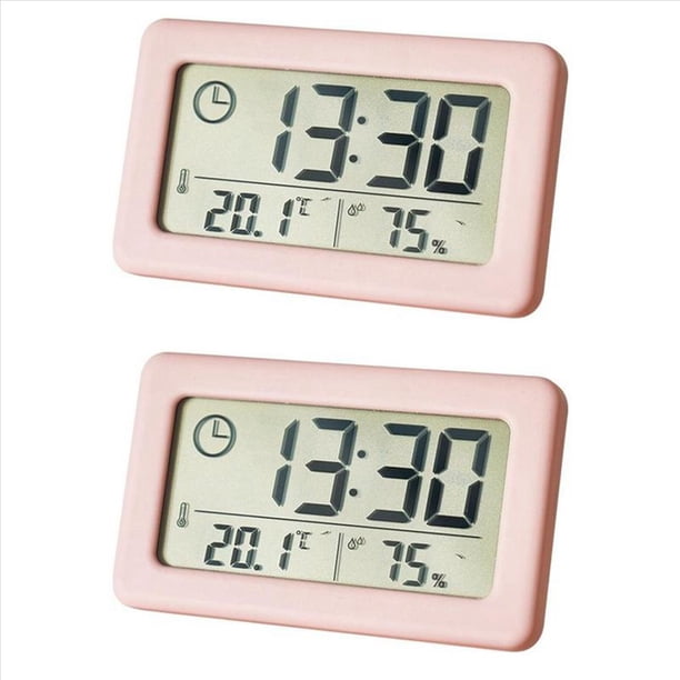 2X Reloj Digital LED Reloj ElectróNico de Escritorio con Pantalla Digital para la Oficina en Casa RetroiluminacióN Relojes de Calendario de Datos de RepeticióN - Rosa