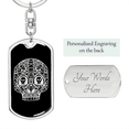 thumbnail image 2 of Calavera Mexican Sugar Skull 149 Stainless Steel or 18k Gold Premium Swivel Dog Tag Keychain, 2 of 16