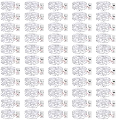 Twinkle Lights Battery Operated 50 Packs Fairy Lights with Timer, 20 LED 3 Modes 7ft Waterproof Silver Wire Mini Bulk Mason Jar String Light, Led String Lights, Garden Decor, Cold white