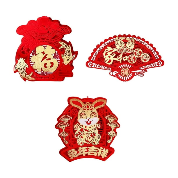 3x decoración de primavera Sunnimix calcomanías Feng Shui Año Nuevo Fu Conejo