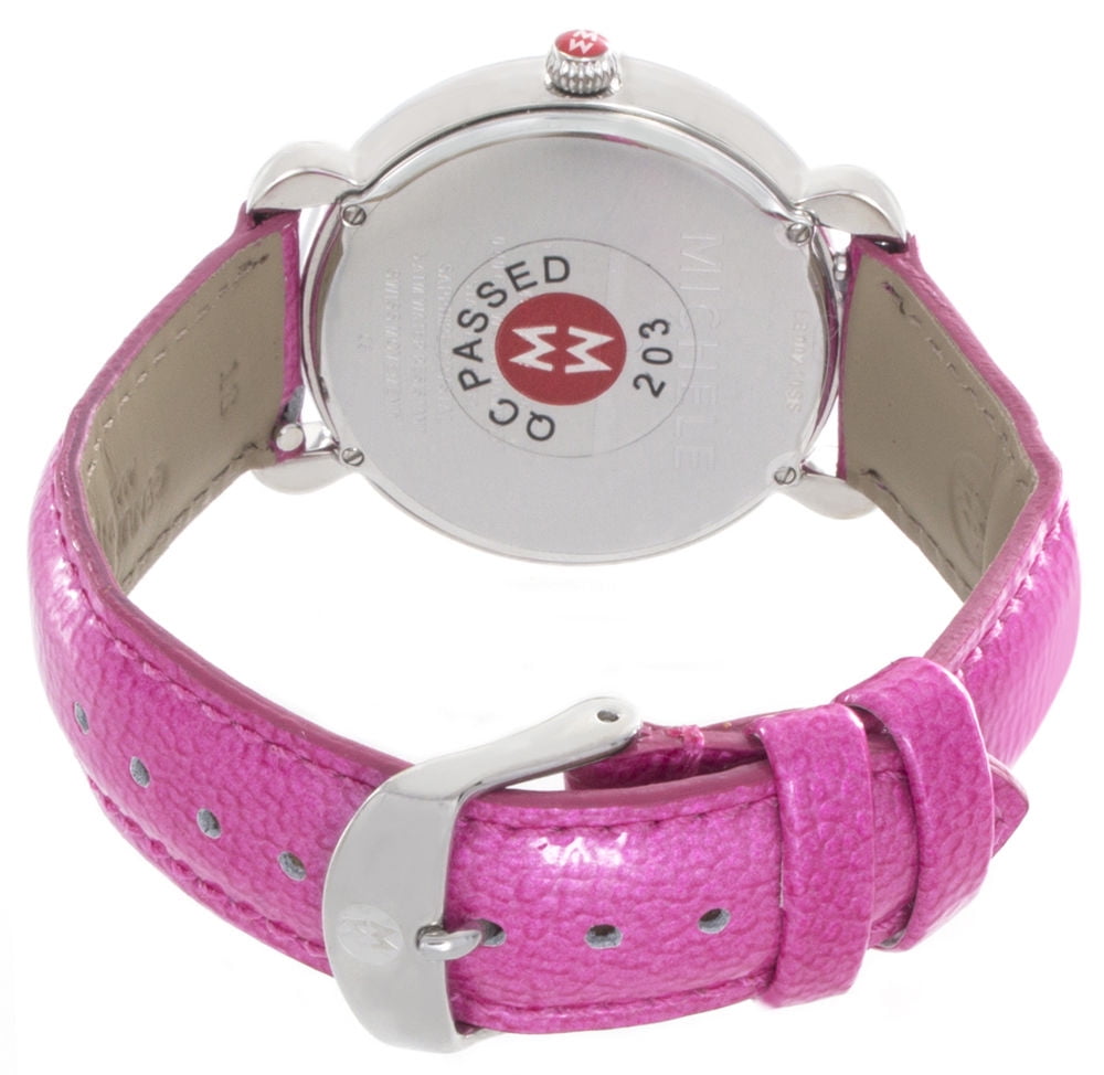 Michele Womens Pearl Dial Pink Genuine Leather Watch MWW26A000013 36mm