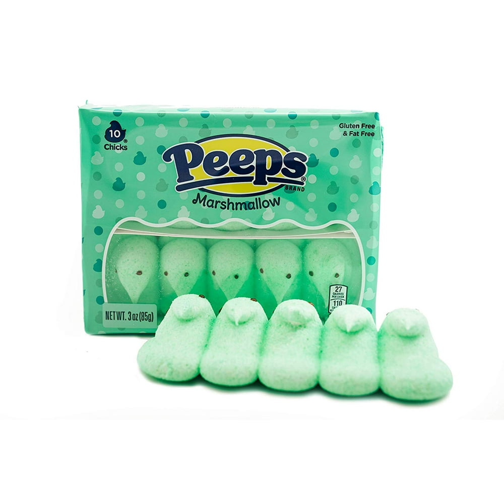 Green Marshmallow Peeps 1 Pack of 10 Classic Easter Holiday Candy Gluten & Fat Free Snacks