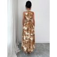 thumbnail image 2 of Khaki Watercolor Floral Print Halter Neck Smocked Waist A-Line Maxi Dress For Women, 2 of 7