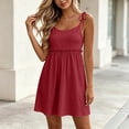 thumbnail image 2 of Bxsruta Women's Spaghetti Strap Tie Shoulder High Waist Babydoll Dress Casual Pull on A Line Sleeveless Mini Dress with Lace Trim for Summer Spring Comfy Daily Wear, 2 of 8