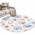 thumbnail image 2 of Coastal Ocean Round Living Room Rugs 4 ft, Orange Blue Coral Shell Starfish Marine Life Washable Area Rug with Non-Slip Sturdy Edge Binding Round Carpet for Entryway Kitchen Bedroom Bathroom, 2 of 9