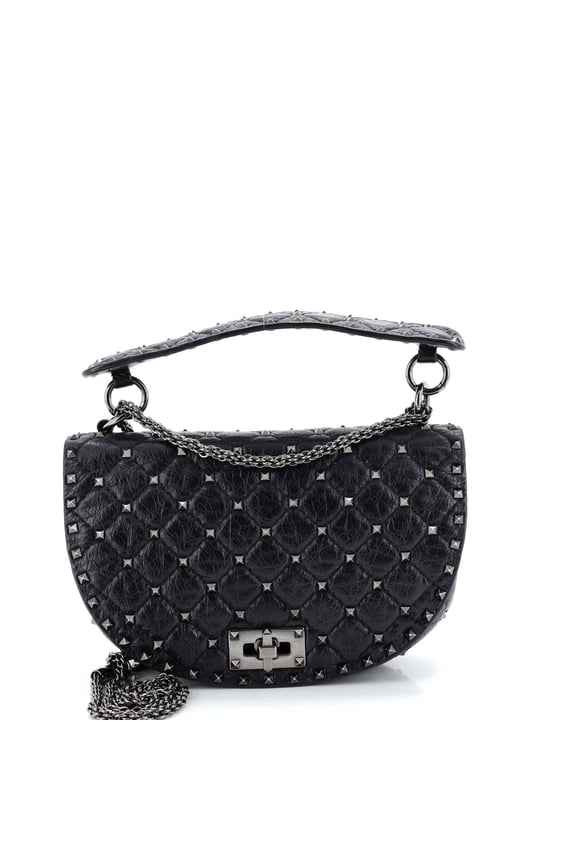 Pre-Owned Rockstud Spike Saddle Chain Crossbody Bag Quilted Leather Medium By Rebag