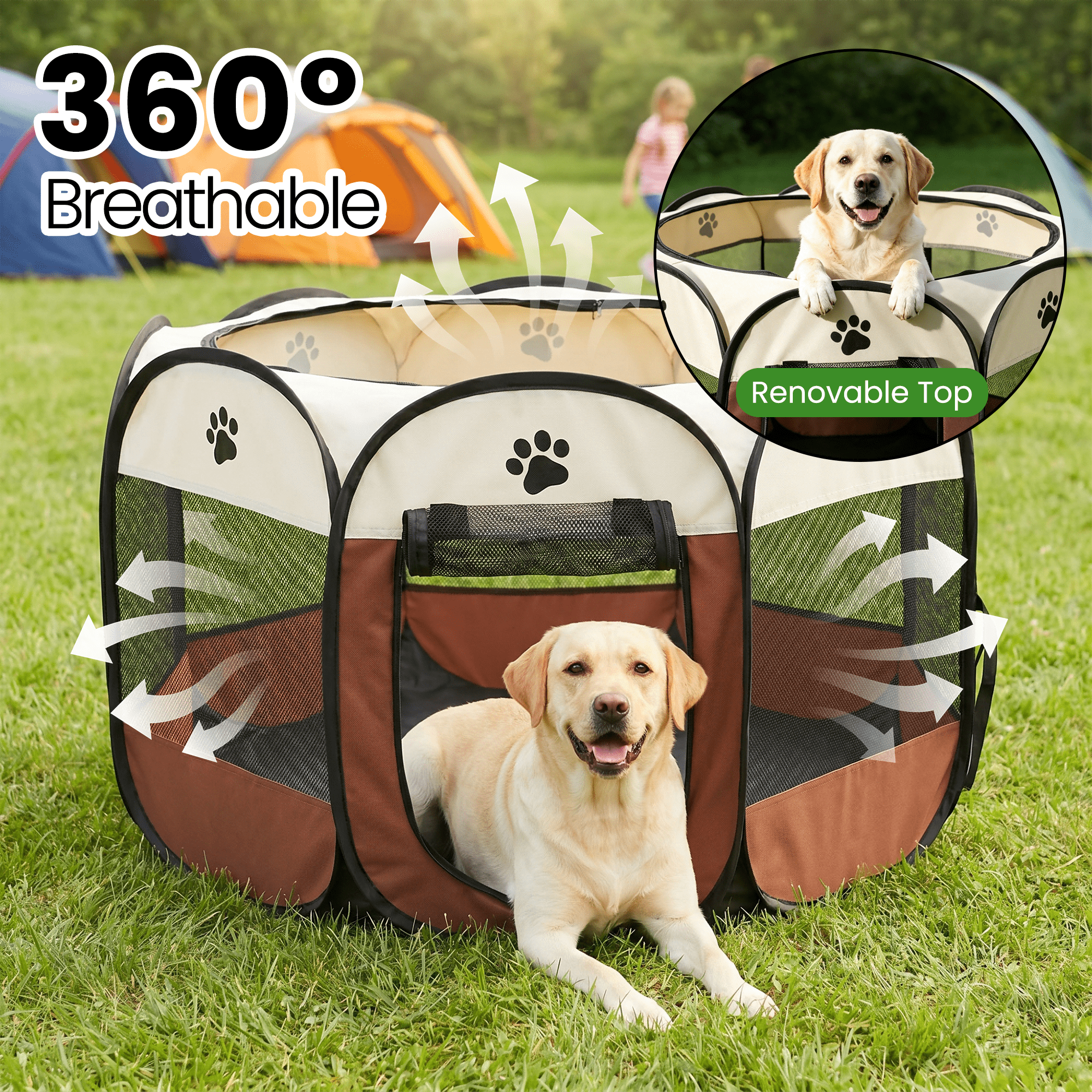 Portable Pet Playpen, Dog/Cat Playpen Foldable Pet Exercise Pen Tents Dog Kennel House Playground for Indoor Outdoor Travel Camping Use