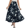 thumbnail image 3 of WTOBBY Summer Floral Pleated Maxi Skirt Women's Drawstring High Waist Long Skirt Lightweight Beach Vacation Skirt Tiered Flowy Boho Skirt with Elastic Waist ,Navy L, 3 of 4