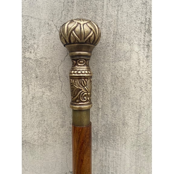 36" Brass Handle Wooden Walking Stick | Victorian Designer Cane | Gentlemen’s Classic Walking Stick | Premium Gift for Dad, Birthday & Special Occasions