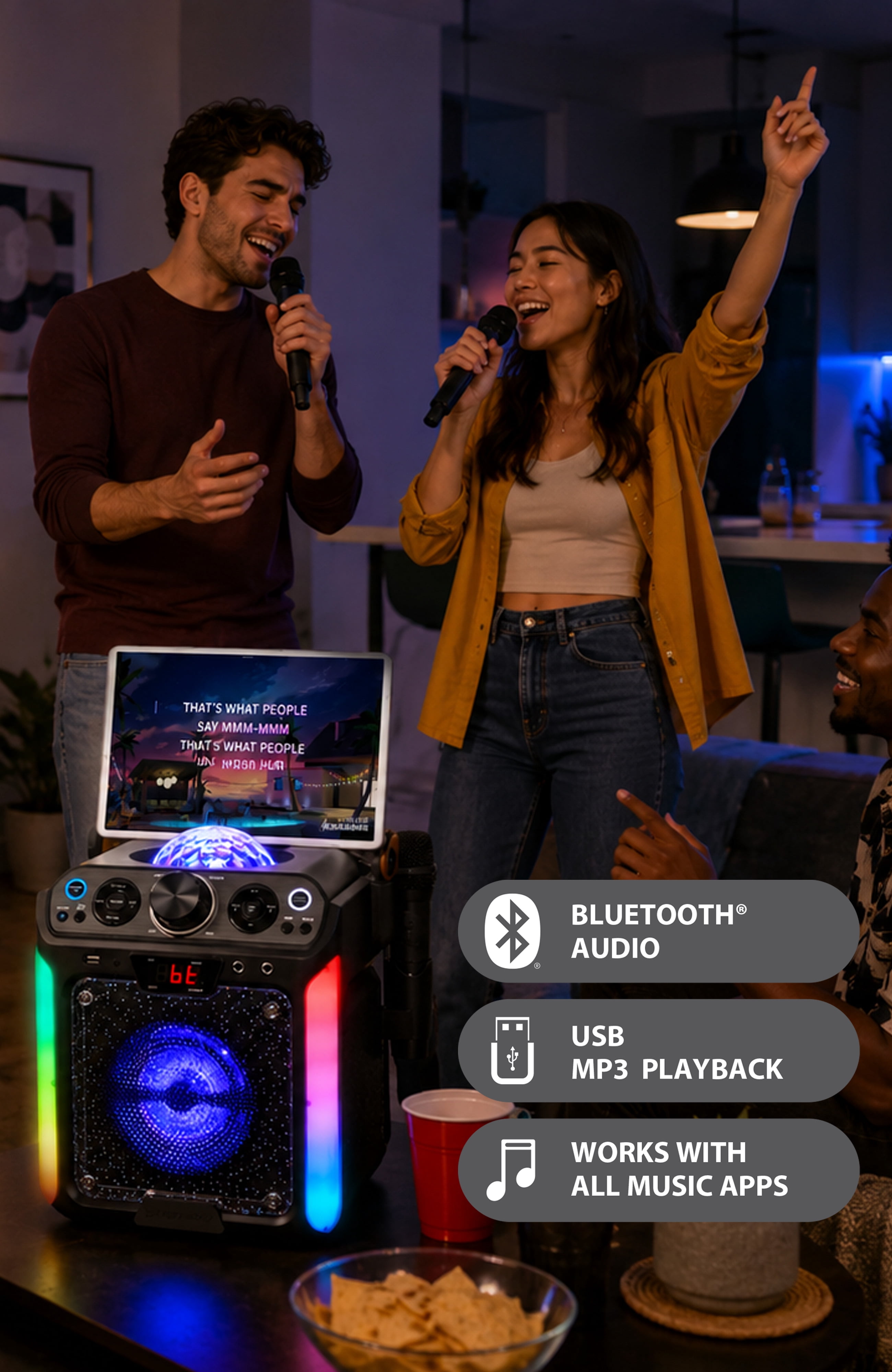 Singing Machine Groove Disco Bluetooth Karaoke Machine, Black with Multi-Color LED Lights