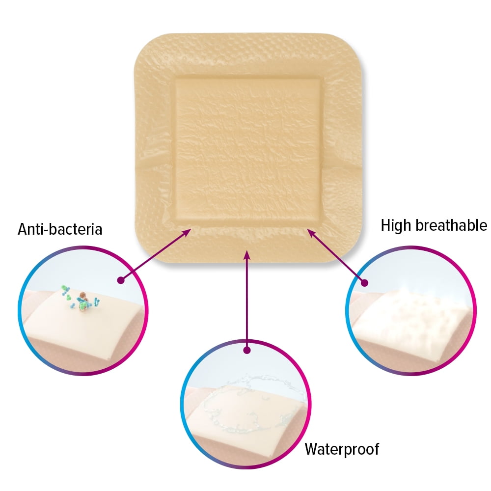 TRONEX SD2121 Silicone Foam Dressing 2”x2”, Adhesive Border, Waterproof, Sterile, Ultra Absorbency, Breathable, Advanced Wound Care, Gentle Removal, Latex Free, Beige, Pack of 100
