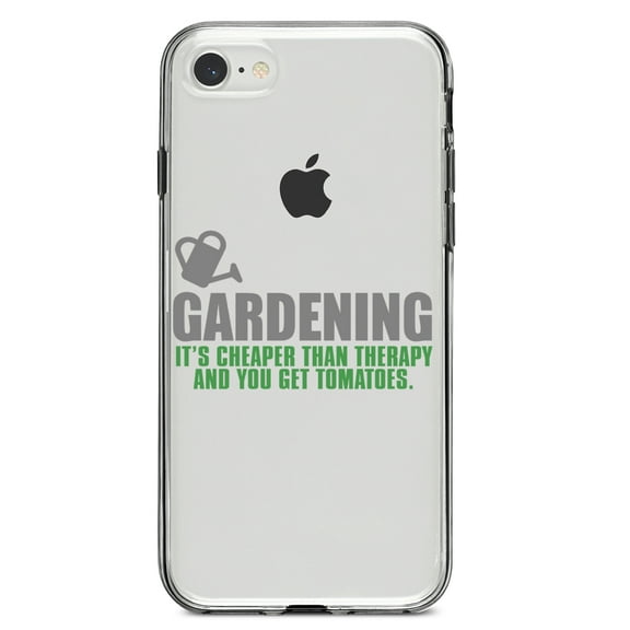 DistinctInk Clear Shockproof Hybrid Case for iPhone 7 8 SE (2020 Model) 4.7" Screen TPU Bumper Acrylic Back Tempered Glass Screen Protector - Gardening - Cheaper Than Therapy & You Get Tomatoes