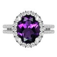 thumbnail image 2 of Dazzlingrock Collection 10X8mm Oval Amethyst & Round White Diamond Halo Style Engagement Ring for Women (0.40 ctw, Color I-J, Clarity I1-I2) in 14K White Gold, Size 9, 2 of 5