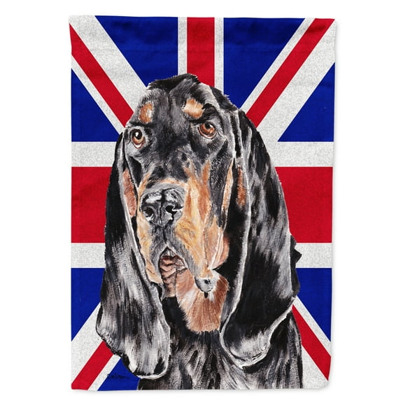 Black and Tan Coonhound with English Union Jack British Flag Garden Flag