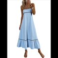 thumbnail image 2 of Vestido de Verano para Mujer, con Tirantes Finos, Informal, Fluido, de Encaje, Midi, para Playa, 2025. Azul L, 2 of 7