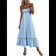 thumbnail image 2 of Vestido de Verano para Mujer, con Tirantes Finos, Informal, Fluido, de Encaje, Midi, para Playa, 2025. Azul XXL, 2 of 7