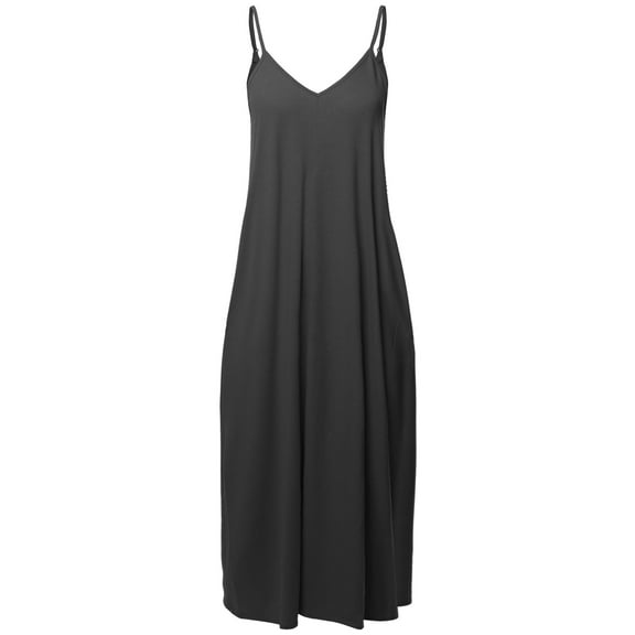 FashionOutfit Women's Casual Premium Adjustable Strap Side Pockets Loose Long Maxi Dress
