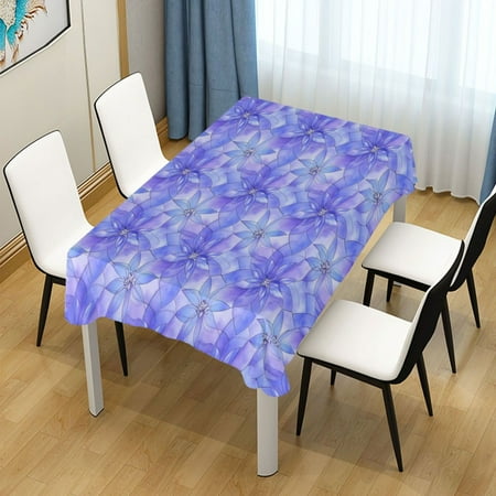 

54x72 Inch Tablecloth Polyester Square Tablecloth for Home Kitchen Dinner Decor Blue Blooming Flowers