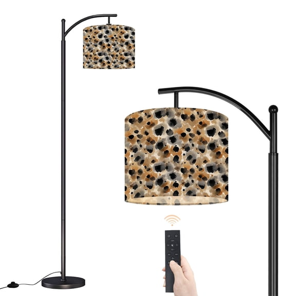 Arc Floor Lamp with Adjustable Lampshade Leopard Print Watercolor Beige Tan Black Seamless Standing Lamp 3 Color Temperatures Dimmable Tall Pole Lamp with Foot Switch for Bedroom Office Dining Room