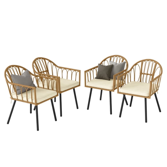 Uforic 4-Piece Rattan Wicker Dining Chairs, All-Weather Indoor Outdoor Patio Bistro Chairs with Cushion and Curved Back, Perfect for Garden Backyard Porch Poolside Restaurant, Beige