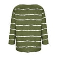 thumbnail image 6 of Womens Tops 3/4 Sleeve Printed Stripe Round Neck Casual T-shirt Loose Tops Army Green L, 6 of 6