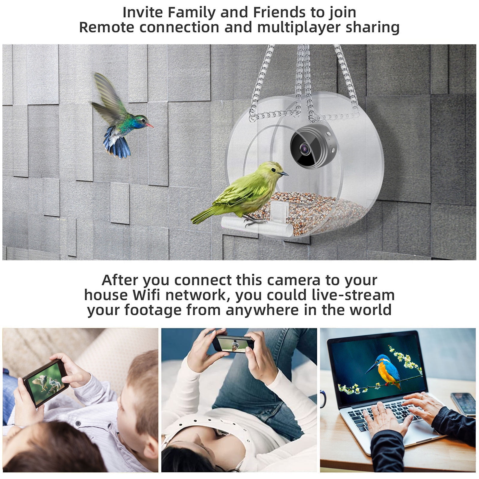 Smart Bird Feeder with 1080P Camera WiFi Night Vision 32GB SD Card Included for Outdoor Bird Watching Remote Mobile Monitoring
